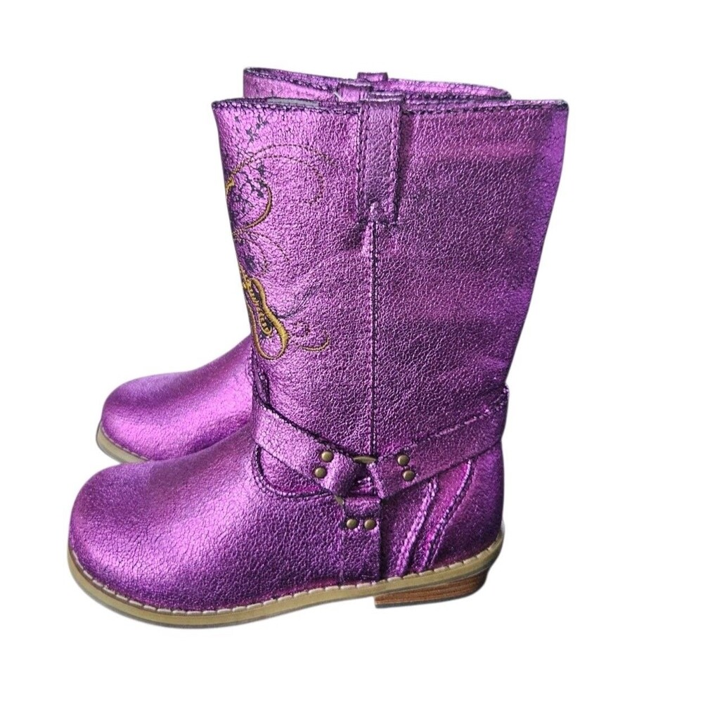 Rare Hannah Montana Western Boots Size 12 Youth Metallic Purple Embroidered NWT - Picture 3 of 9